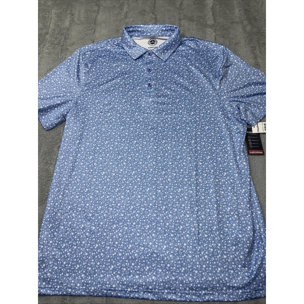 New Flag & Anthem Golf Cobbtown Floral Print Performance Polo Blue‎ Lg NWT